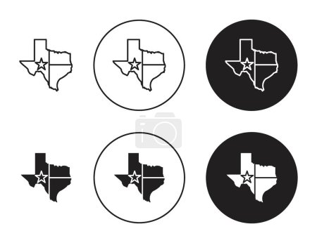 Ilustración de Texas Map Icon Set. Estado Forma y bandera Símbolo vectorial en un estilo negro lleno y esbozado. Signo de legado de estrella solitaria - Imagen libre de derechos