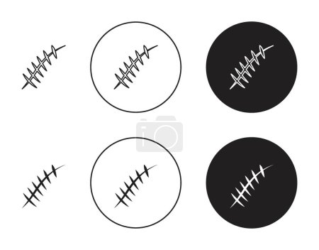 Scar Icon Set. Suture Stitch Keloid Wound Healing Vector Symbol in a black filled and outlined style. Surgery Recovery Scar Medical Sign.