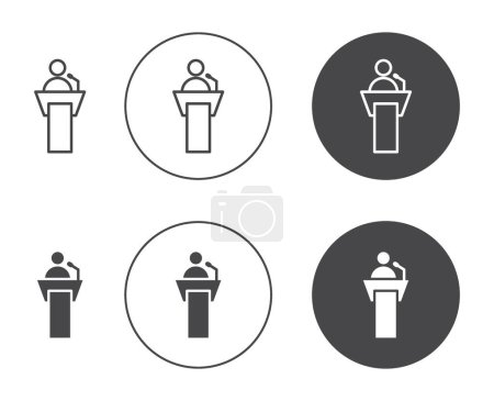 Illustration for Public speaker icon set. Lecture oratory podium vector symbol in black filled and outlined style. Politician conference and debate seminar sign. - Royalty Free Image