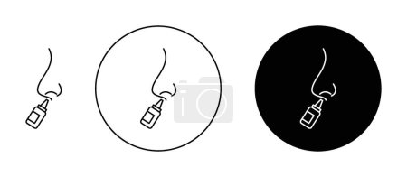 Set de iconos de pulverización nasal. Símbolo vectorial de alivio de rinitis médica en un estilo negro lleno y esbozado. Respirar Signo Fácil.