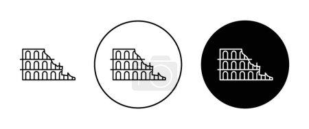 Colosseum Icon Set. Roman architecture travel vector symbol in a black filled and outlined style. Ancient Wonder Sign.