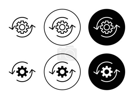 Ensemble d'icônes de processus de flux de travail. Opération Engrenage et symbole de vecteur de flux système dans un style noir rempli et souligné. Signe de gestion efficace
