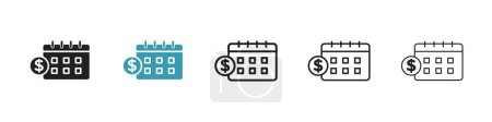 Salary Day Icon Set. Salary Payment paid calender vector symbol in a black filled and outlined style. Payday Countdown Sign.