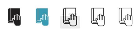 Conjunto de iconos de juramento. Libro de juramento mano promesa vector símbolo en un negro lleno y delineado estilo. Verdad juramento papel signo.