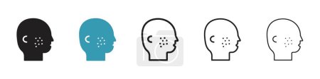 Man acne on face icon set. Puberty pimple skin problem vector symbol in a black filled and outlined style. Dermatologist men skin acne treatment sign.