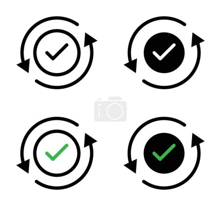 Ensure icon set. Confidence shield check vector symbol in a black filled and outlined style. Full Confident sign.