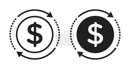 Illustration for Circulation of Money Icon Set. Cash Convert Currency Vector Symbol in a Black Filled and Outlined Style. Monetary Exchange Sign. - Royalty Free Image