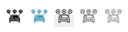 Téléchargez les illustrations : Jeu d'icônes de covoiturage. Symbole vectoriel de service d'autopartage dans un style noir rempli et souligné. Eco-friendly ride sharing travel sign. - en licence libre de droit