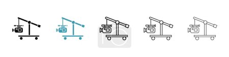 Camera Crane icon set. Jib camera design vector symbol in a black filled and outlined style. Film Camera Crane sign.