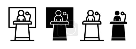 Illustration for Public speaker icon set. Lecture oratory podium vector symbol in black filled and outlined style. Politician conference and debate seminar sign. - Royalty Free Image