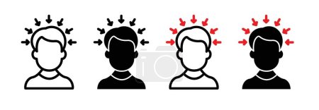 Persuasion icon set. Brainstorming blandishment attention vector symbol in a black filled and outlined style. Man coercion arrow sign.