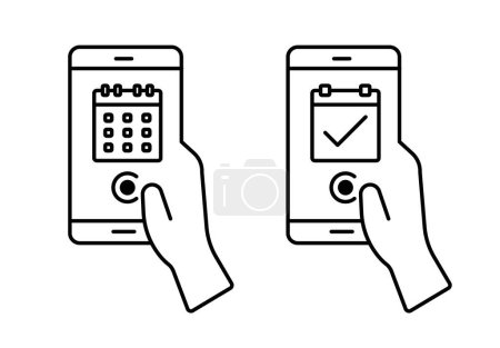 Online Appointment Icon Set. Calendar Booking Phone Computer System Vector Symbol in a black filled and outlined style. Schedule Management Sign.