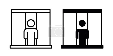 Criminal Behind Bars Icon Set. Símbolo vectorial de celda de prisión en un estilo negro lleno y delineado. Señal de contención segura.
