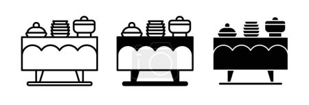 Catering buffet icon set. Banquet party covered food vector symbol in a black filled and outlined style. Christmas Food catering sign.