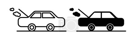 Auto-Pannensymbolset vorhanden. Motor Repair Auto Vector Symbol in einem schwarz gefüllten und umrissenen Stil. Kfz-Reparaturhilfe am Straßenrand.