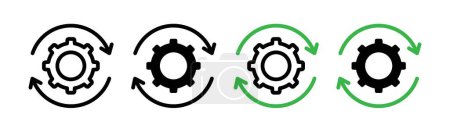 Workflow-Prozess-Icon-Set. Operations Gear and System Flow Vector Symbol in einem schwarz gefüllten und umrissenen Stil. Effizientes Management