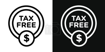 Téléchargez les illustrations : Ensemble d'icônes libres d'impôt. 0 Symbole vectoriel de revenu de fin de semaine fiscale dans un style noir rempli et souligné. Zone aéroportuaire Commerce hors taxe Shop Sign. - en licence libre de droit