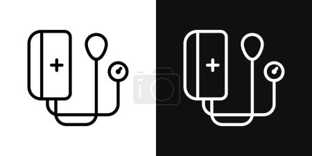 Tonometer Icon Set. Pressure blood hypertension vector symbol in a black filled and outlined style. Health Check Sign.