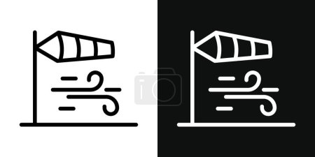 Illustration for Strong Breeze Flag Up Icon Set. Wind Speed Windsock Fan Sky Vector Symbol in a black filled and outlined style. Weather Warning Sign. - Royalty Free Image