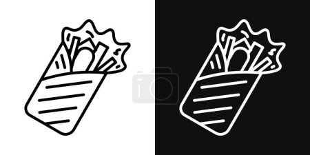 Shawarma Icon Set. Burrito Grill Food Wrap Vector Symbol in a Black Filled and Outlined Style. Chicken Arabic Wrap Roll Sign.