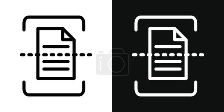 Scan documents icon set. Digital paper file scanner vector symbol in a black filled and outlined style. OCR printer sign.