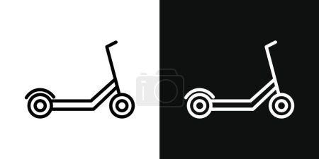 Scooter Bike Icon Set. Electric trotinette kick vector symbol in a black filled and outlined style. Urban Sprint Sign.