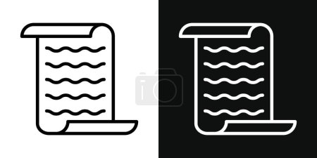 Scroll Papyrus Paper Icon set. Old Ancient Manuscript medieval Record Vector Symbol in Black Filled and Outlined Style. Historic Document Writing Sign.