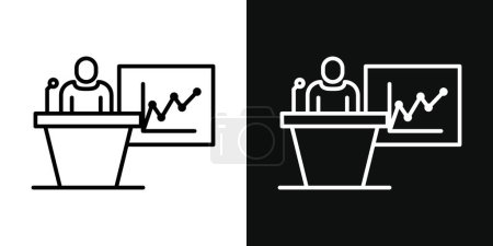 Presentation Icon Set. Presentation dashboard lecture monitor vector symbol in a black filled and outlined style. Effective Communication Sign.