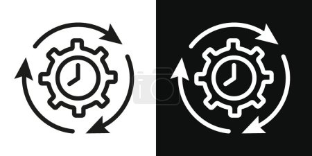 Ilustración de Conjunto de iconos de productividad y eficiencia. Efectivo símbolo de producción y costo vectorial en un estilo negro lleno y esbozado. Signo de rendimiento optimizado - Imagen libre de derechos