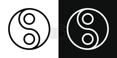 Téléchargez les illustrations : Ensemble d'icônes de bien-être. Yin yan symbole vectoriel chinois dans un style noir rempli et souligné. Tous Bon signe de santé. - en licence libre de droit