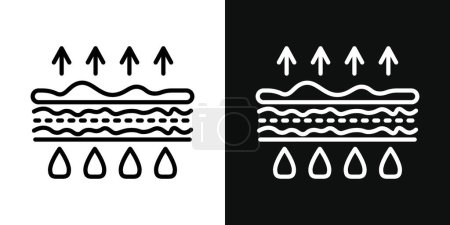 Feuchtigkeit Wicking Icon Set. Schweißabsorptionskontrollvektorsymbol in einem schwarz gefüllten und umrissenen Stil. Wasserdichtes und resistentes Zeichen.