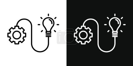 Implementation icon Set. Business execute technology vector symbol in black filled and outlined style. Bulb and cogwheel gear design sign.