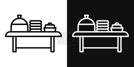 Catering buffet icon set. Banquet party covered food vector symbol in a black filled and outlined style. Christmas Food catering sign.