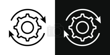 Workflow Process Icon Set. Operations Gear and System Flow Vector symbol in a black filled and outlined style. Efficient Management Sign