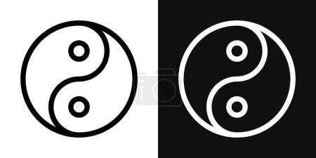 Téléchargez les illustrations : Yin Yang Icon Set. Symbole chinois Tao et Harmony Vector dans un style noir rempli et souligné. Signe d'unité équilibrée - en licence libre de droit