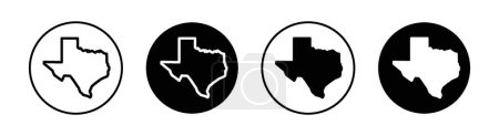 Téléchargez les illustrations : Texas Carte Icône Set. Symbole State Shape and Flag Vector dans un style noir rempli et souligné. Signe d'Héritage Lone Star - en licence libre de droit
