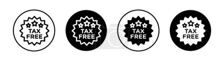 Tax free icon set. 0 Tax weekend income vector symbol in a black filled and outlined style. Airport Zone Trade Tax free Shop Sign.