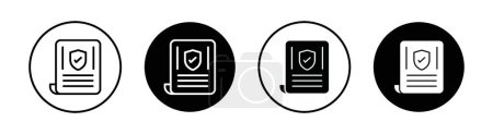 Security policy icon set. insurance claim procedure rule in a black filled and outlined style. privacey protection document sign.