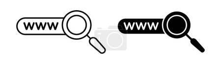 Ilustración de Búsqueda de sitio web Icon Set. WWW e Internet Domain Vector símbolo en un negro lleno y delineado estilo. Señal de exploración en línea - Imagen libre de derechos