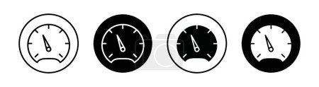 Performance indicator icon Set. Fast speedometer vector symbol in black filled and outlined style. High speed meter dashboard sign.