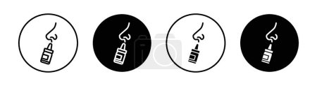 Set de iconos de pulverización nasal. Símbolo vectorial de alivio de rinitis médica en un estilo negro lleno y esbozado. Respirar Signo Fácil.