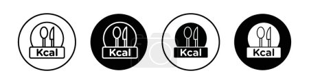 Kcal Icon Set. Calorie food burn vector symbol in a black filled and outlined style. Energy Count Sign.