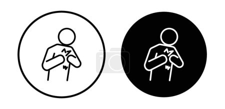 Heart Attack Icon Set. Chest Pain Palpitation Failure Vector Symbol in a black filled and outlined style. Disease Medical Emergency Sign.
