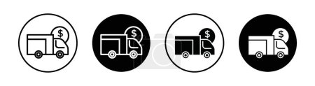 Delivery cost icon set. Delivery And Shipping Fee Cash Business vector symbol in a black filled and outlined style. Transport and logistic cost Sign.
