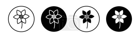 Daffodil Icon Set. Natural gardenia flower elegance vector symbol in a black filled and outlined style. Summer Awakening daffodil Sign.