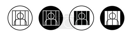 Criminal Behind Bars Icon Set. Prison Jail Cell Vector Symbol in a Black Filled and Outlined Style. Secure Containment Sign.