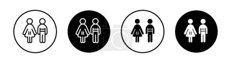 Boy and Girl Icon Set. Child bathroom silhouette vector symbol in a black filled and outlined style. Youthful Joy Sign.