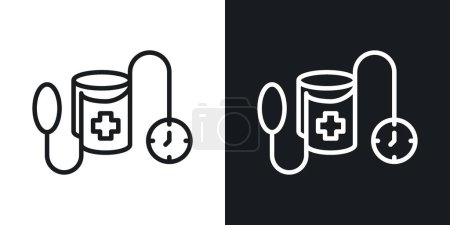 Tonometer Icon Set. Pressure blood hypertension vector symbol in a black filled and outlined style. Health Check Sign.