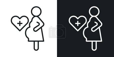 Icône de soins de grossesse set.Woman obstétrique génocologie symbole vectoriel dans un noir rempli et souligné style.signe de soins aux femmes enceintes.