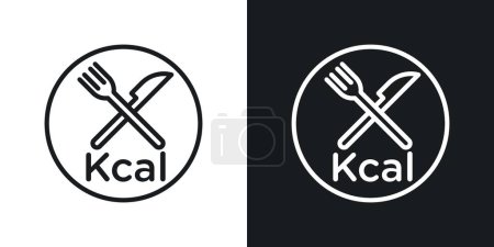 Kcal Icon Set. Caloría de alimentos quemar símbolo vectorial en un negro lleno y delineado estilo. Señal de energía.